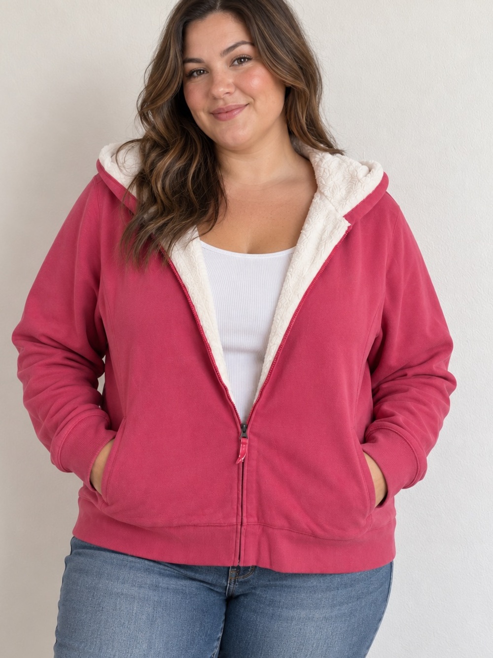 L.L.Bean Coral Pink  Fleece Lined Hoodie Sweatshirt Jacket Women’s 2X